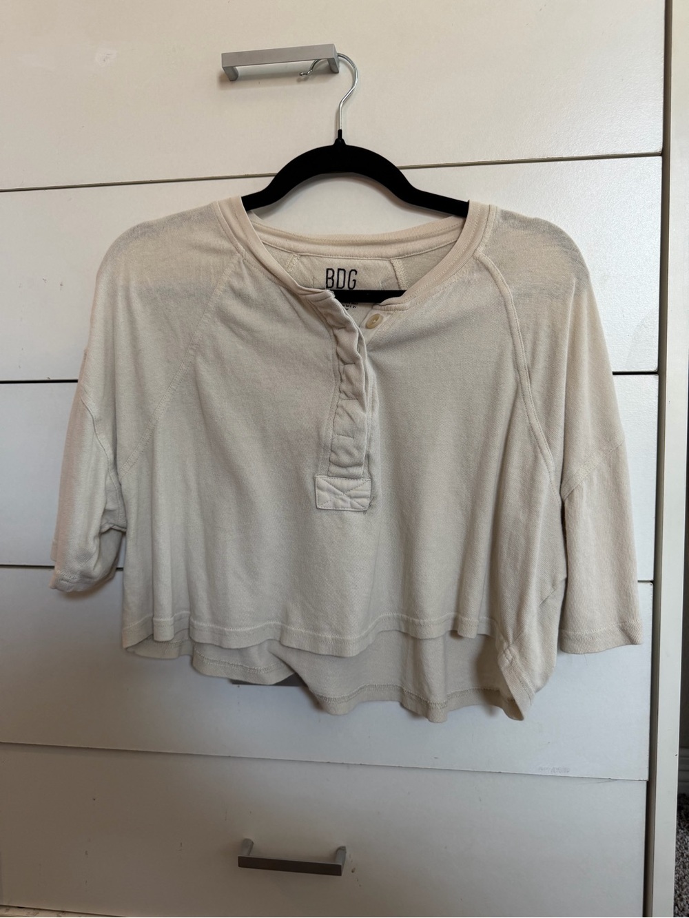 BDG Cream Cropped Button-Front Henley